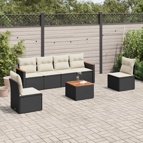 vidaXL 7 pcs conjunto de sofás p/ jardim c/ almofadões vime PE preto