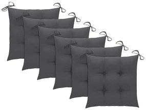 Cadeiras de jardim empiháveis c/ almofadões 6 pcs teca maciça