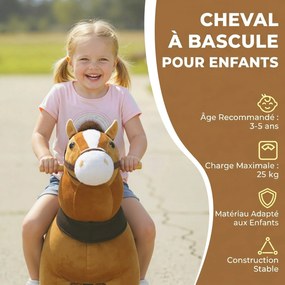 Cavalo de Montar para Crianças, 70 x 30 x 75 cm, Movimento sem Pilhas, Castanho