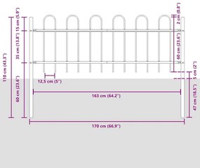 Cerca de Jardim Branca com Topo Arqueado - 11,9x0,6m de Aço