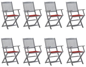 vidaXL Cadeiras de exterior dobráveis 8pcs c/ almofadões acácia maciça