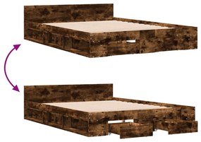 Estrutura de cama c/ gavetas derivados madeira carvalho fumado