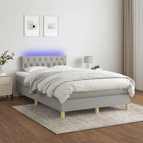 Cama box spring c/ colchão e LED 120x190 cm tecido cinza-claro