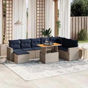 vidaXL 9 pcs conjunto sofás p/ jardim c/ almofadões vime PE cinzento