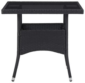 Mesa de jantar para exterior vime PE e vidro preto
