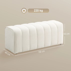 Banco de cabeceira, banco estofado, estilo moderno, otomano em tecido com aspeto de linho, 110 x 40 x 44 cm, creme