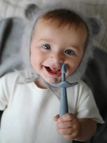 Escova de dentes de aprendizagem Montessori, da MUSHIE, em silicone cinzento