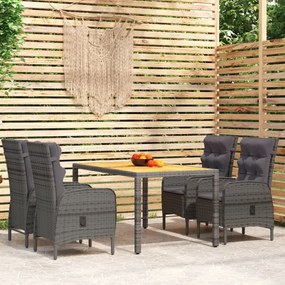 vidaXL 5 pcs conjunto de jantar para jardim vime PE cinzento