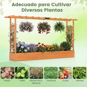 Floreira de jardim elevada em madeira com treliça 220 x 35 x 114 cm, teto suspenso, orifícios de drenagem, para plantas trepadeiras, laranja