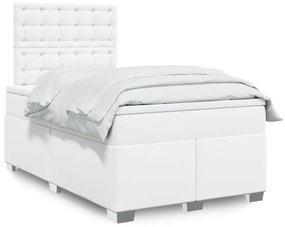 Cama boxspring com colchão 120x190 cm couro artificial branco