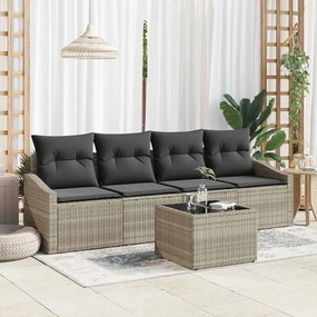 vidaXL Conjunto de Jantar de Jardim de 5 Peças com Almofadas Cinza Claro Polirattan
