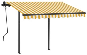 Toldo retrátil automático com postes 3x2,5 m amarelo e branco