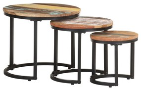 vidaXL Mesas de apoio 3 pcs madeira recuperada maciça