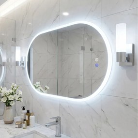 Espelho Casa de Banho LED oval sem moldura 80x50 cm antiembaciamento regulável vidro temperado prateado