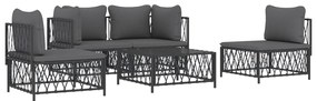 5 pcs conjunto lounge de jardim com almofadões aço antracite