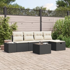 Conjunto de Sofá de Jardim de 6 Peças com Almofadas Preto Vime PE