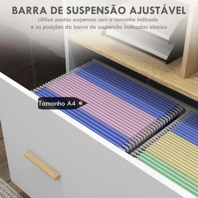 Armário para Escritório Armário para Arquivos com Rodas e Barra Suspensa para Tamanho A4 76x40x75,5 cm Branco e Madeira