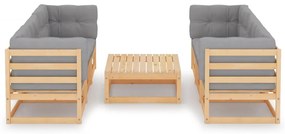 7 pcs conjunto lounge de jardim c/ almofadões pinho maciço