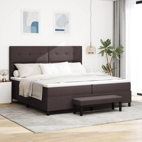 vidaXL Cama Box com Colchão &amp; Banco Marrom Escuro 200x200 cm Tecido
