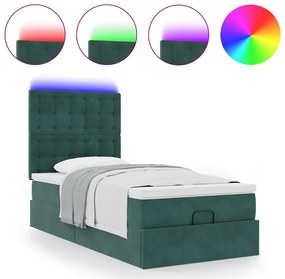 Estrutura de cama otomana colchões 90x200cm veludo verde escuro