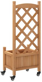 Vaso/floreira com treliça e rodas madeira abeto maciça castanho