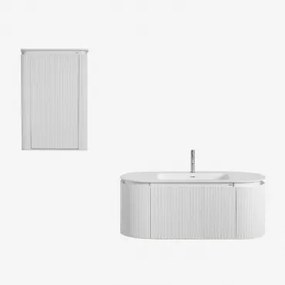 Conjunto De Móveis De Banheiro Em Madeira Carsone Com Pia Integrada Branco & Branco & Sem Espelho & Cinzento Escovado ↑20 Cm - Sklum