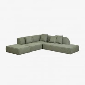 Sofá Modular De Canto Em 3 Peças Com Chaise Longue Direita E Puff Estofado Cardea Bouclé Verde Sálvia - Sklum