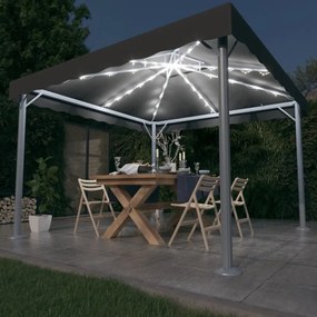 Gazebo com cordões de luzes LED 300x300 cm alumínio antracite