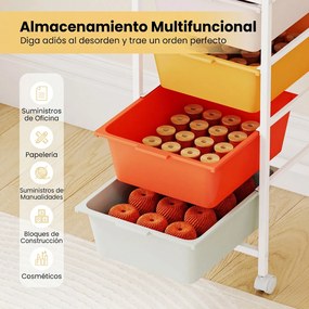 Carrinho Organizador com 4 Gavetas, 32,5 x 37 x 71 cm, Gavetas Removíveis, Multicolor
