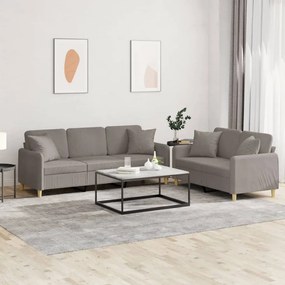 3202141 vidaXL 2 pcs conjunto de sofás com almofadas tecido cinza-acastanhado