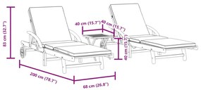 Espreguiçadeiras 2 pcs com mesa madeira de acácia maciça