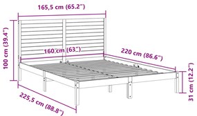 Cama extra longa sem colchão 160x220 cm madeira maciça