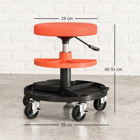 Banco de oficina com rodas, banco de mecânico com altura regulável de 40 a 51 cm, 2 prateleiras de 38 x 38 x 51 cm