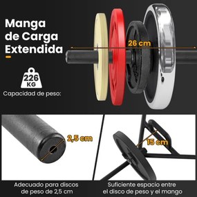 Barra para Pesos Hexagonal com Punhos para Ginásio em Casa Capacidade de Peso de 226 kg 142 x 62 x 13 cm Preto