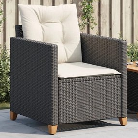 vidaXL Cadeira de jardim com almofadões vime PE preto