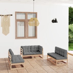 vidaXL 6 pcs conjunto lounge de jardim com almofadões pinho maciço