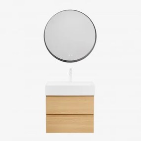 Conjunto De Móvel De Casa De Banho Em Madeira E Chapa De Freixo Com Lavatório Integrado Ona Madeira Natural & Redondo Led - Sklum