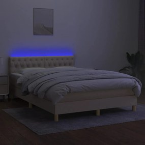 Cama box spring c/ colchão e LED 140x200 cm tecido cor creme