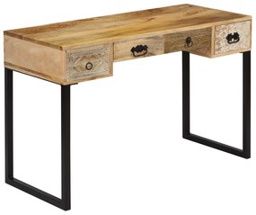vidaXL Secretária madeira mangueira maciça/couro verdad. 117x50x76 cm