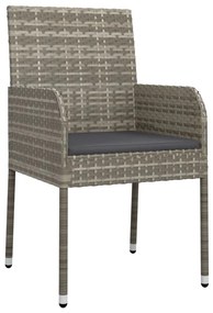 9 pcs conjunto jantar jardim c/ almofadões vime PE preto/cinza