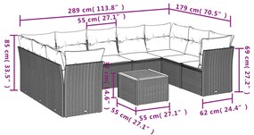 10 pcs conj. sofás jardim c/ almofadões vime PE bege misturado