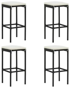5 pcs conjunto de bar p/ jardim c/ almofadões vime PE preto