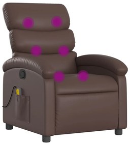 Poltrona de massagens reclinável couro artificial castanho