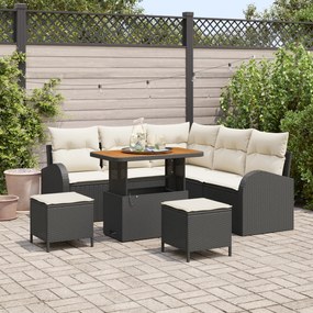Conjunto de Sofá de Jardim vidaXL com Almofadas - 8 Peças - Vime Preto Acácia