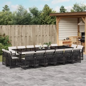 vidaXL 17 pcs conjunto de jantar p/ jardim c/ almofadões vime PE preto