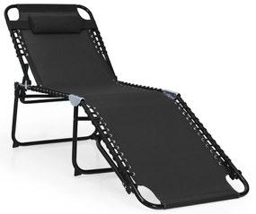 Espreguiçadeira dobrável Cadeira reclinável com apoio de cabeça amovível Encosto ajustável em 4 posições para campismo 189 x 59 x 40 cm Preto
