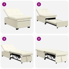 Sofá-Cama 3 em 1 Pull-Out Creme Veludo