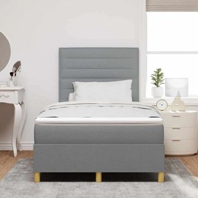 Cama com molas e colchão cinzento-claro pequena de casal em tecido