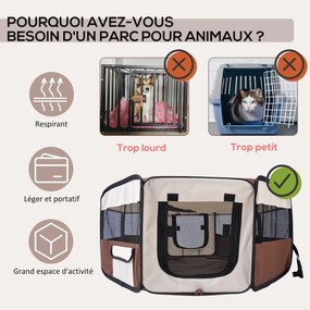 Parque dobrável para cães, gatos e pequenos animais, octogonal, em tecido Oxford e aço, Ø 90 x 41 cm (altura), castanho-bege