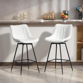 Conjunto de 2 Bancos de Bar Giratórios com Encosto Curvado e Apoio para os Pés Estofados em PU 47x54,5x97,5 cm Branco